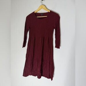 Eileen Fisher Lightweight‎ 100% Wool Dress Burgundy 3/4 Sleeve Length XXS